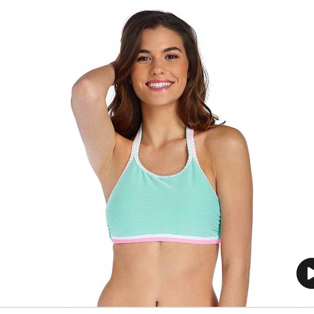 SO Green and Pink Bikini halter Swim Top